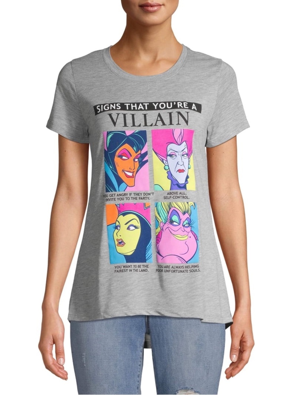 Juniors Graphic 'Signs That You're a Villain' Crewneck Tee - Gray